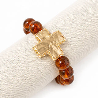 BROWN BEADED CROSS BRACELET
