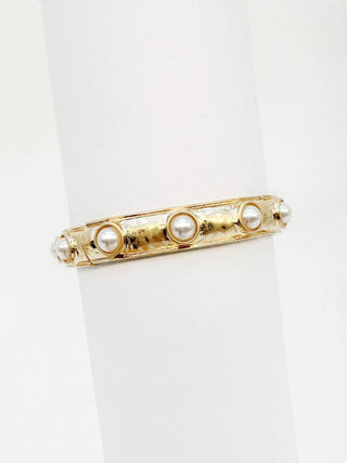 HAMMERED GOLD COIN PEARL STRETCH BRACELET