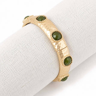 HAMMERED GOLD OLIVE STONE BANGLE