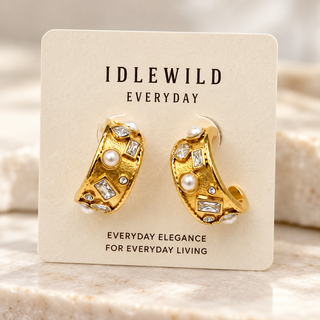 GOLD PEARL CZ HOOPS