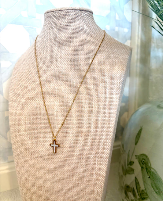 DAINTY PEARL CROSS NECKLACE