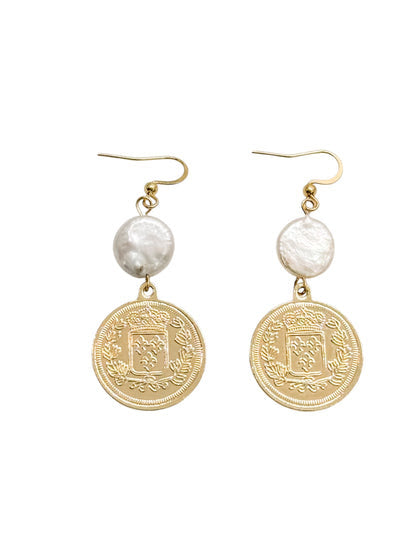 ROYAL COIN AND PEARL EARRINGS