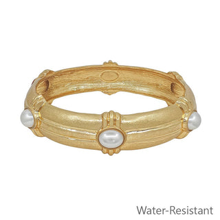 HAMMERED PEARL GOLD BANGLE