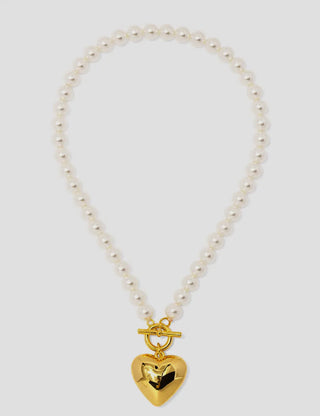 HEART CHARM PEARL NECKLACE