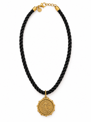 COIN BLACK ROPE NECKLACE