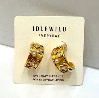 GOLD PEARL CZ HOOPS